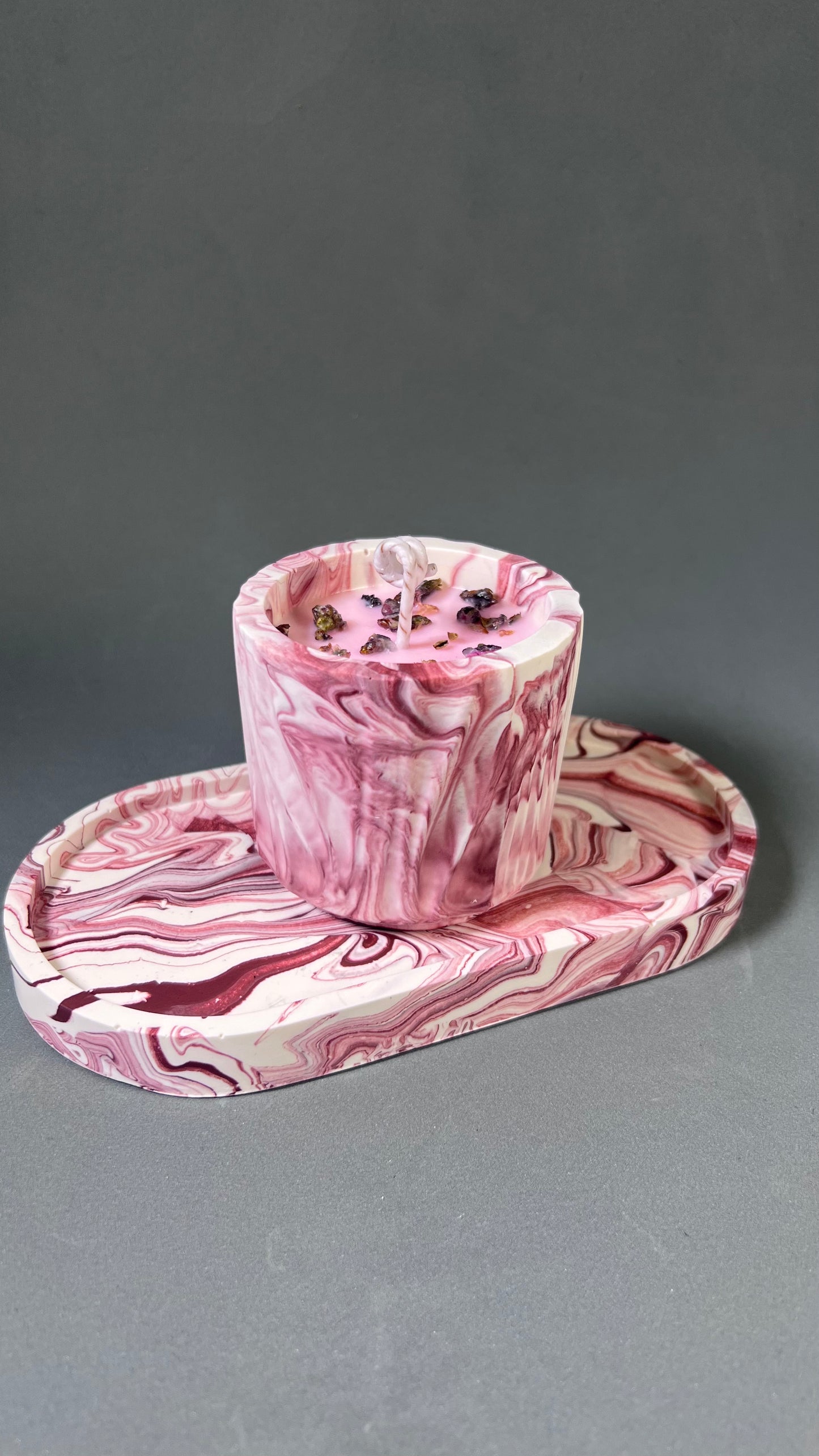 Candle Jesmonite Marble Set - Cherry colour - Japan Flower Scent