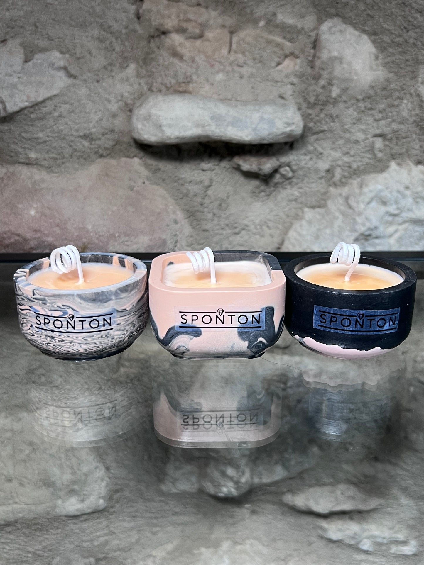 Marble Jesmonite Candle Mini Trio Gift set  - Peach