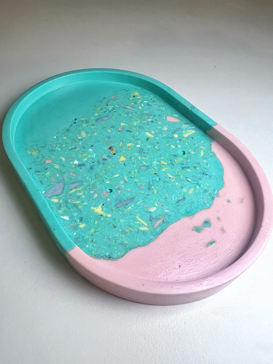 Terrazzo Jesmonite Mini Tray - soft baby pink and serene aqua green