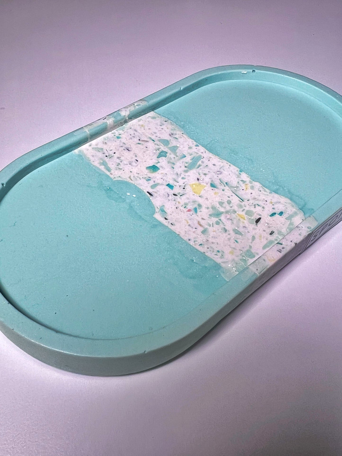 Terrazzo Jesmonite Tray - Medium size - Aqua green