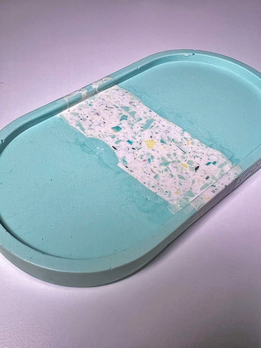 Terrazzo Jesmonite Tray - Medium size - Aqua green